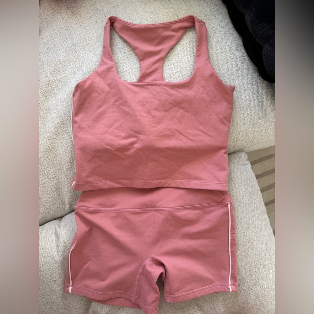 Parke x SET Active Dusty Rose Racerback Tank Top and Biker Shorts Set